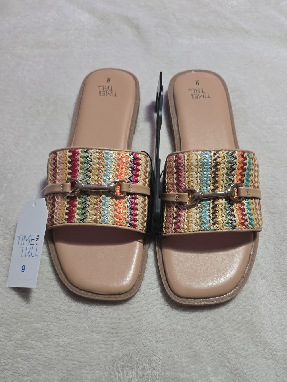 Time and Tru Multicolor Braided Slide Mules with Tan Footbed and Gold Accent